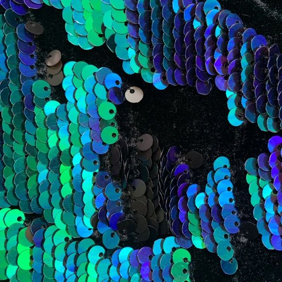 NYE SEQUINS! Mini Dress Blue Green Sequins Black Velvet Vneck Sleeveless… - Picture 9 of 10